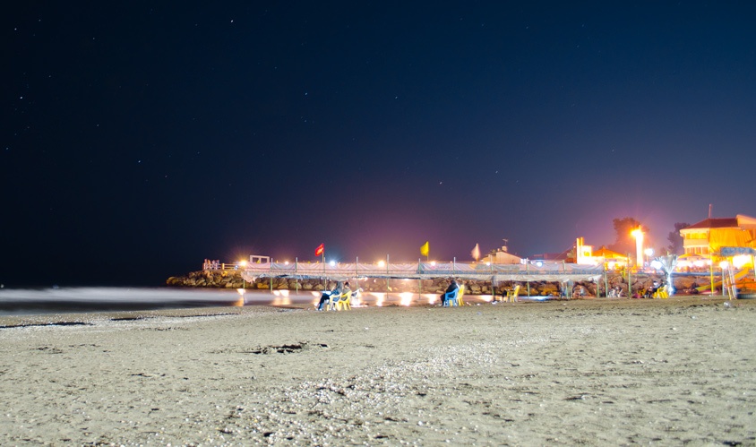 Beach of caspian sea at night